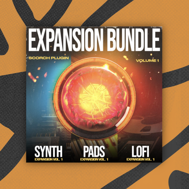 Colorful music plugin cover with text: 'Expansion Bundle, Synth, Pads, Lofi.'
