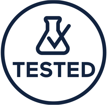 Icon of a beaker with a checkmark and the word 'TESTED' below.