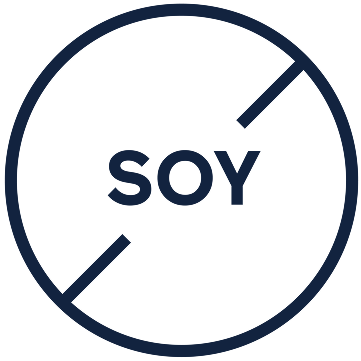 Circle with the word 'SOY' and diagonal lines crossing it.