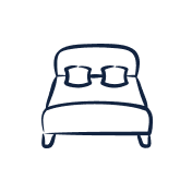 Simple line drawing of a bed with two pillows.