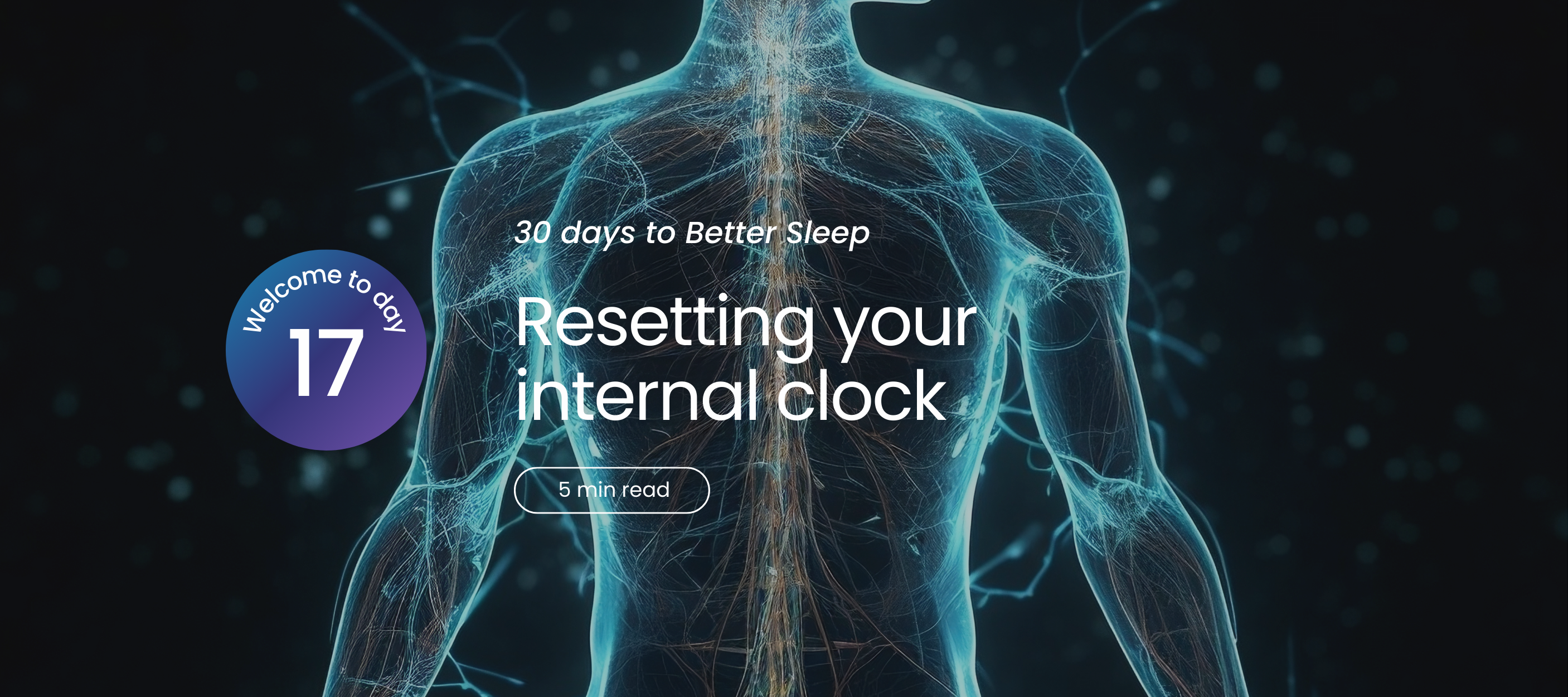 Illustration of human nervous system with text about resetting internal clock.