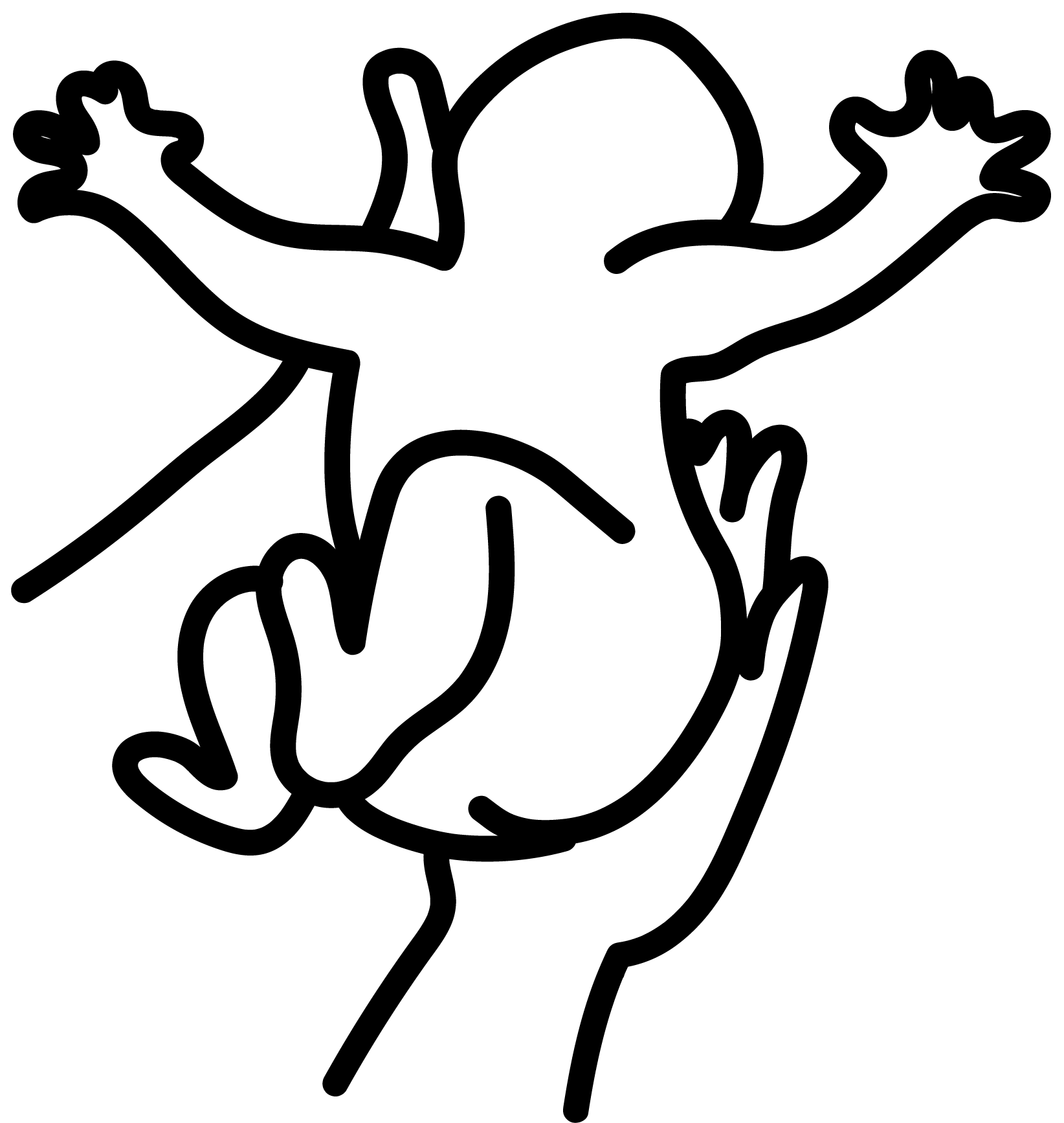 A black and white line drawing of hands holding a newborn baby.