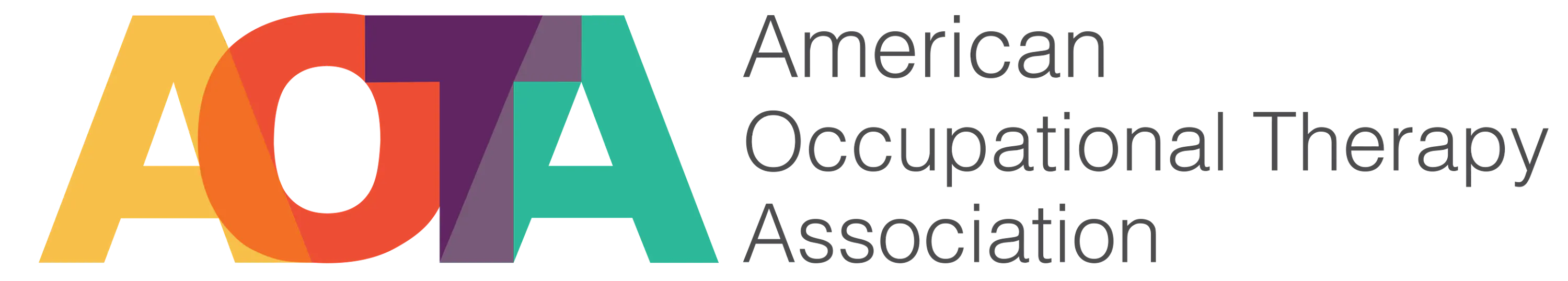 The logo for the American Occupational Therapy Association, which shows the acronym AOTA in colorful letters.