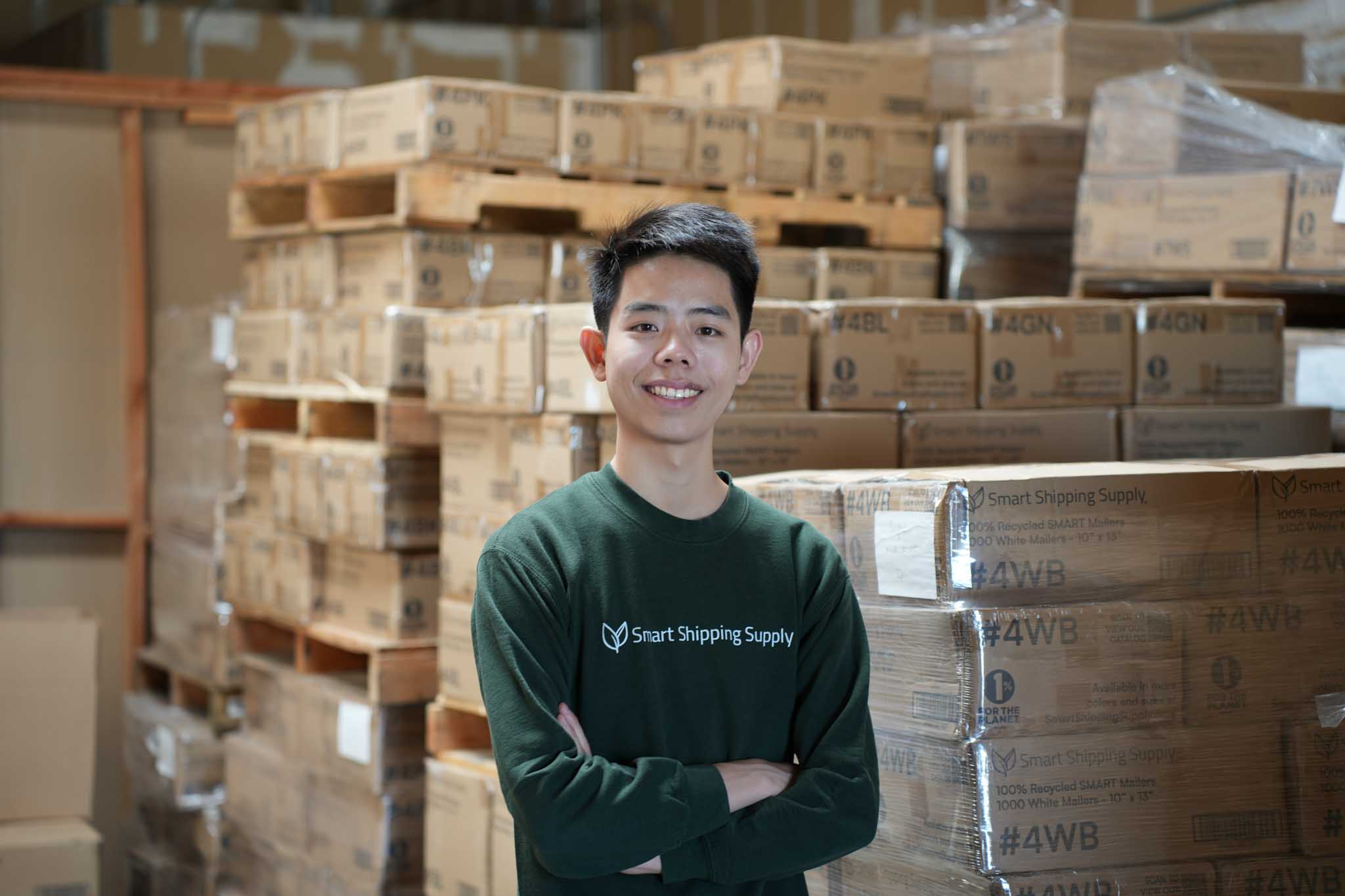 Photo of Franklin Hung at Smart Shipping Supply warehouse
