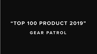 Text reading 'Top 100 Product 2019' and 'Gear Patrol' on a black background.