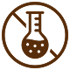 A crossed-out laboratory flask icon indicating no chemicals.