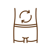Illustration of a torso with arrows in a circular motion, suggesting digestion or internal movement.