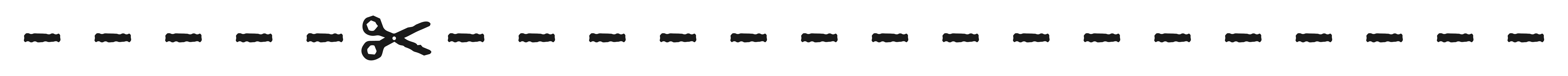 A black and white graphic of scissors cutting along a dashed line, indicating a cut line.