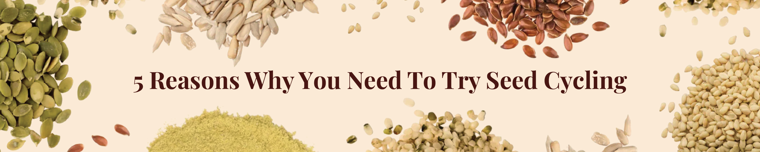 Various seeds surrounding text reading '5 Reasons Why You Need To Try Seed Cycling.'