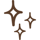 Three brown sparkle icons on a transparent background.
