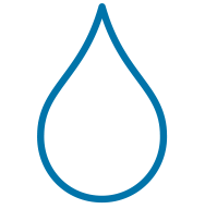 Blue water droplet icon with white highlights.