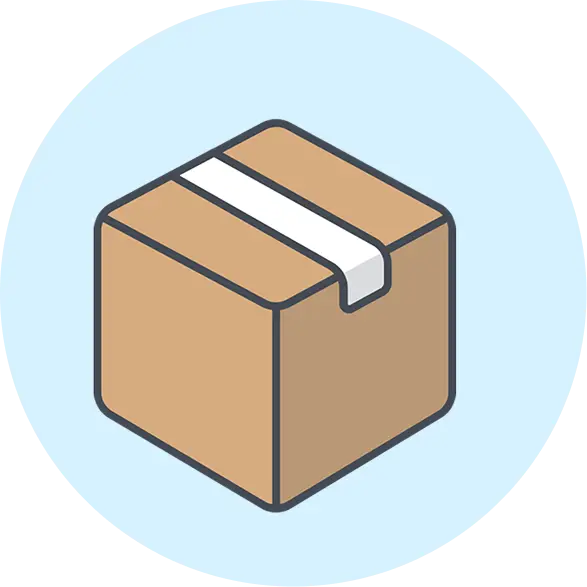 Illustration of a brown cardboard box with white tape.