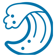 A stylized illustration of a blue ocean wave.