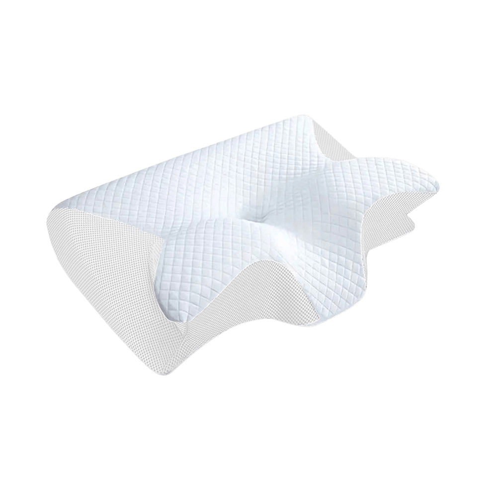 White ergonomic pillow with a quilted pattern on a black background.
