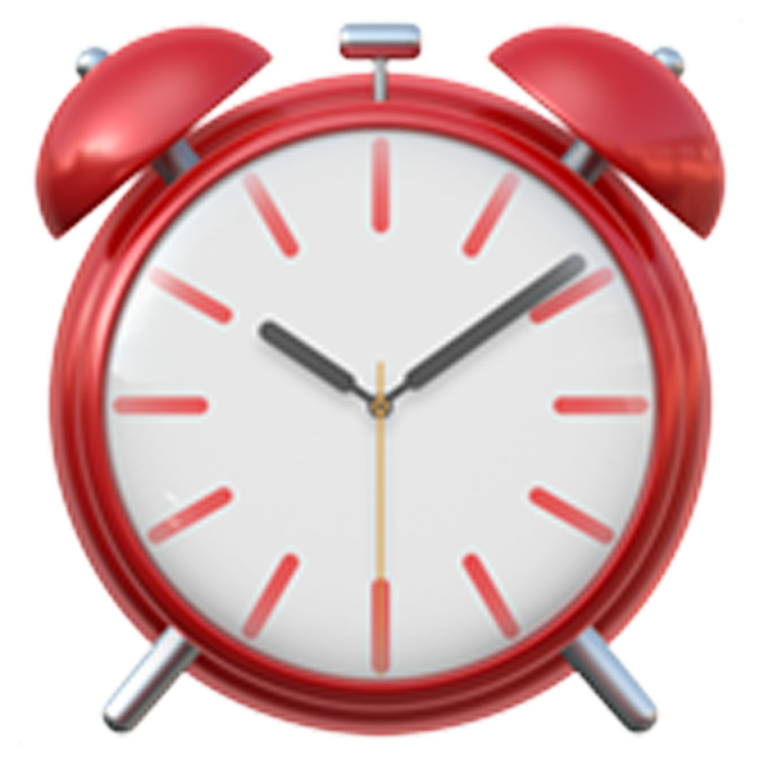 Red analog alarm clock with two bells on top.