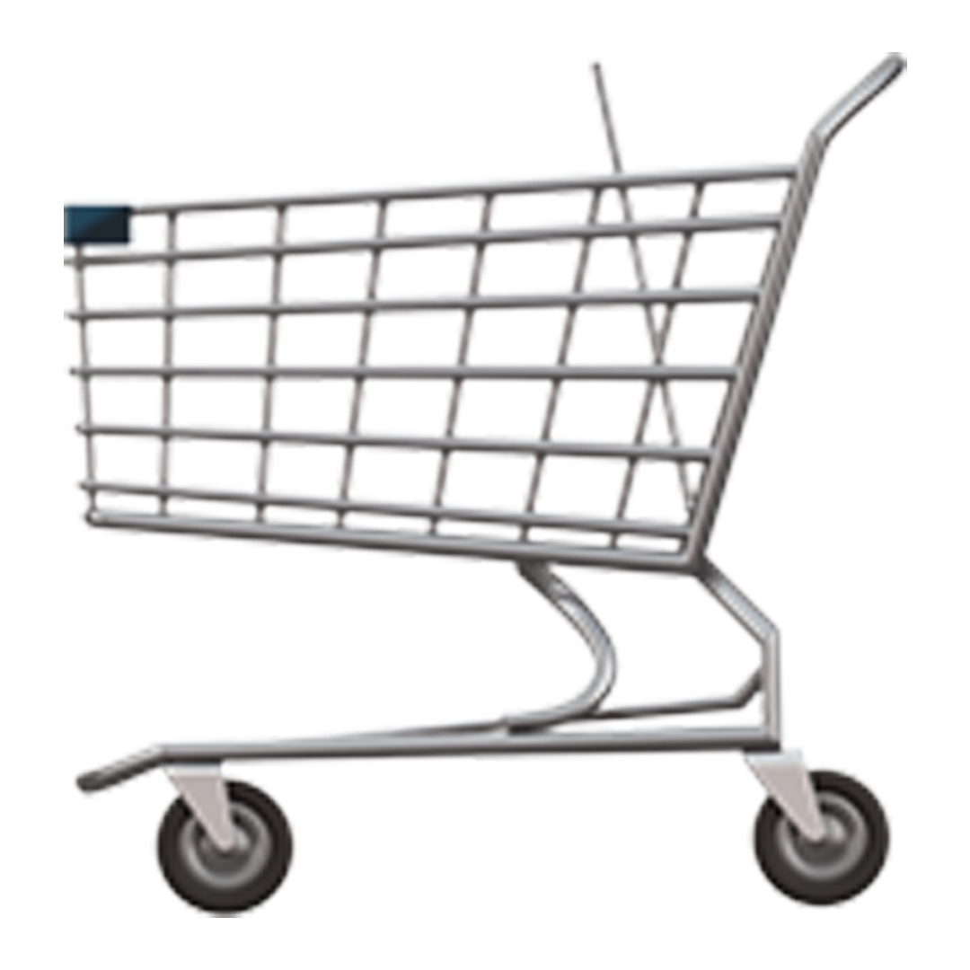 Empty metal shopping cart on a white background.
