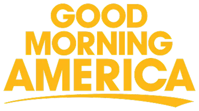 The logo for Good Morning America in yellow block letters with a yellow swoosh underneath.