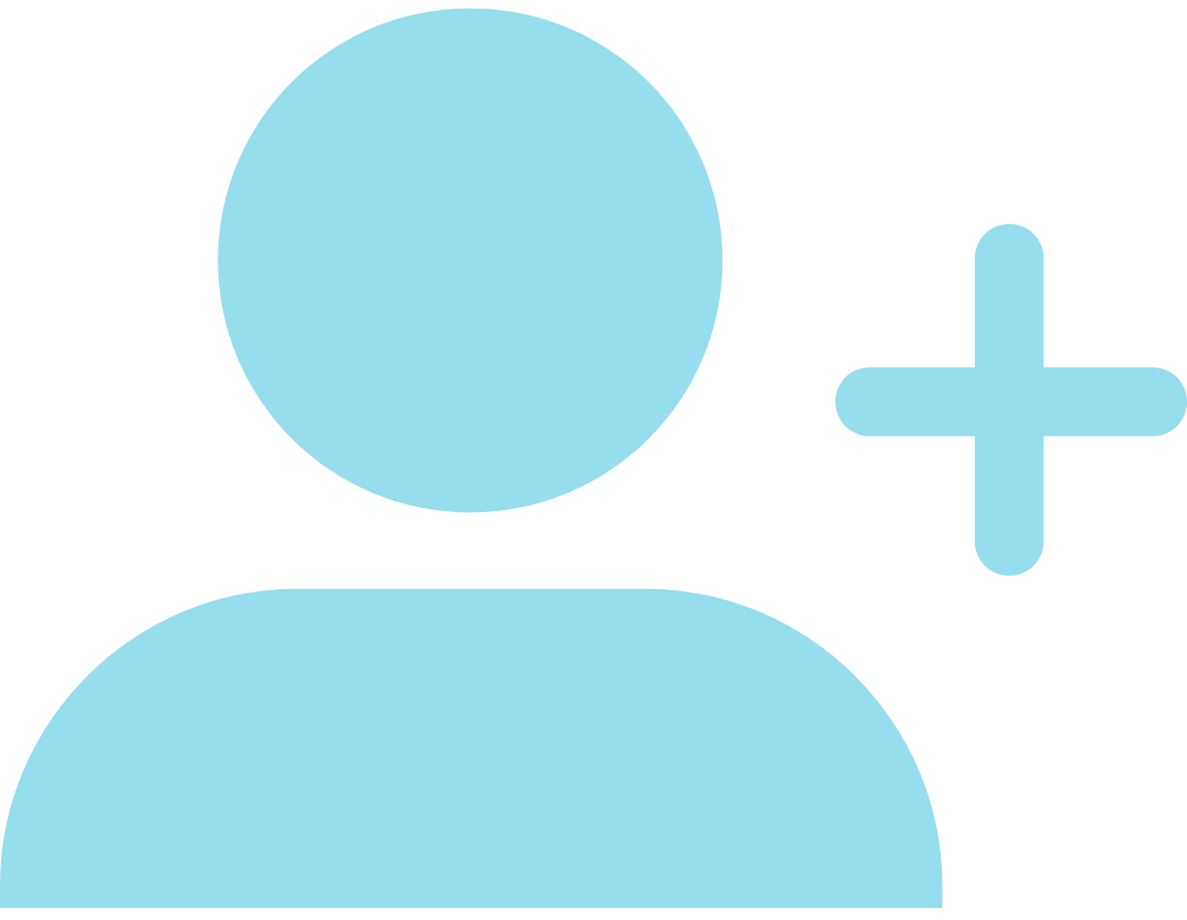 Blue user icon with a plus sign.
