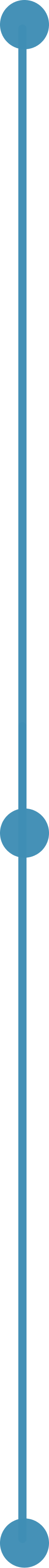 A blue vertical line with three horizontal ovals placed at the top, middle, and bottom.