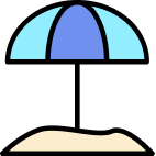 Simple illustration of a dome-shaped building with a blue and light blue roof.