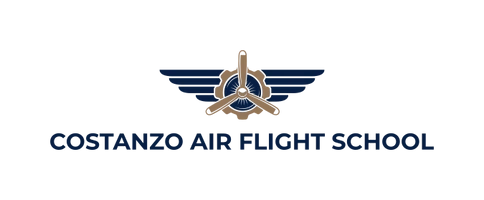 Logo of Costanzo Air Flight School with wings and propeller design.