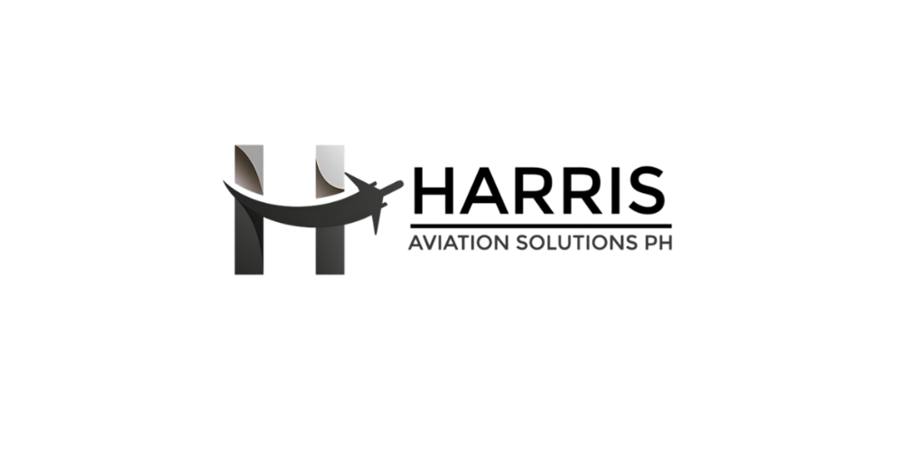 Logo with stylized 'H' and airplane silhouette, text 'Harris Aviation Solutions PH'.