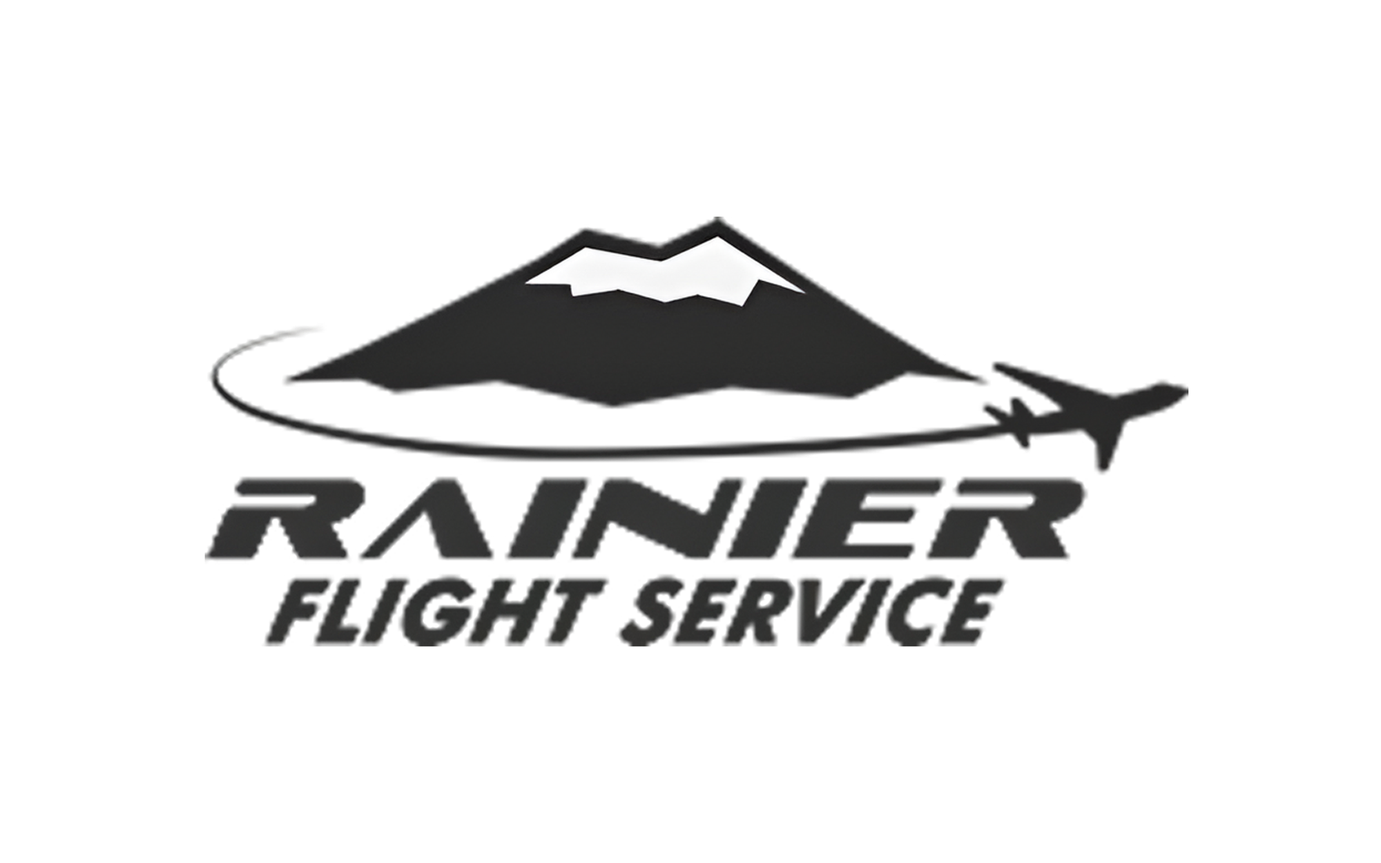 Logo with mountain silhouette, airplane, and text 'Rainier Flight Service'.