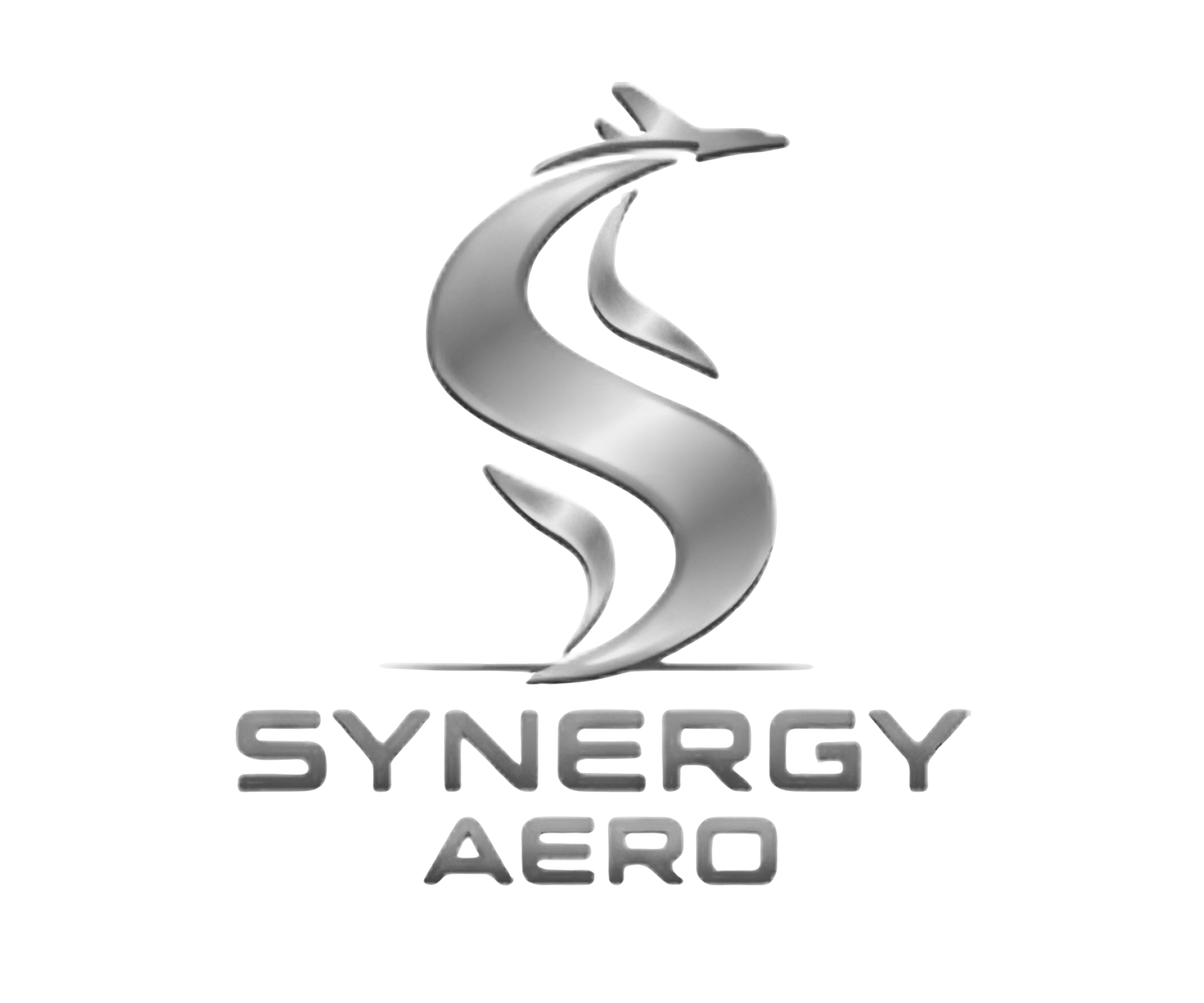 The Synergy Aero logo, featuring a stylized silver 'S' with an airplane on top, against a white background.