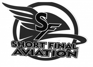 Logo with 'Short Final Aviation' and stylized wings and letters 'SF'.