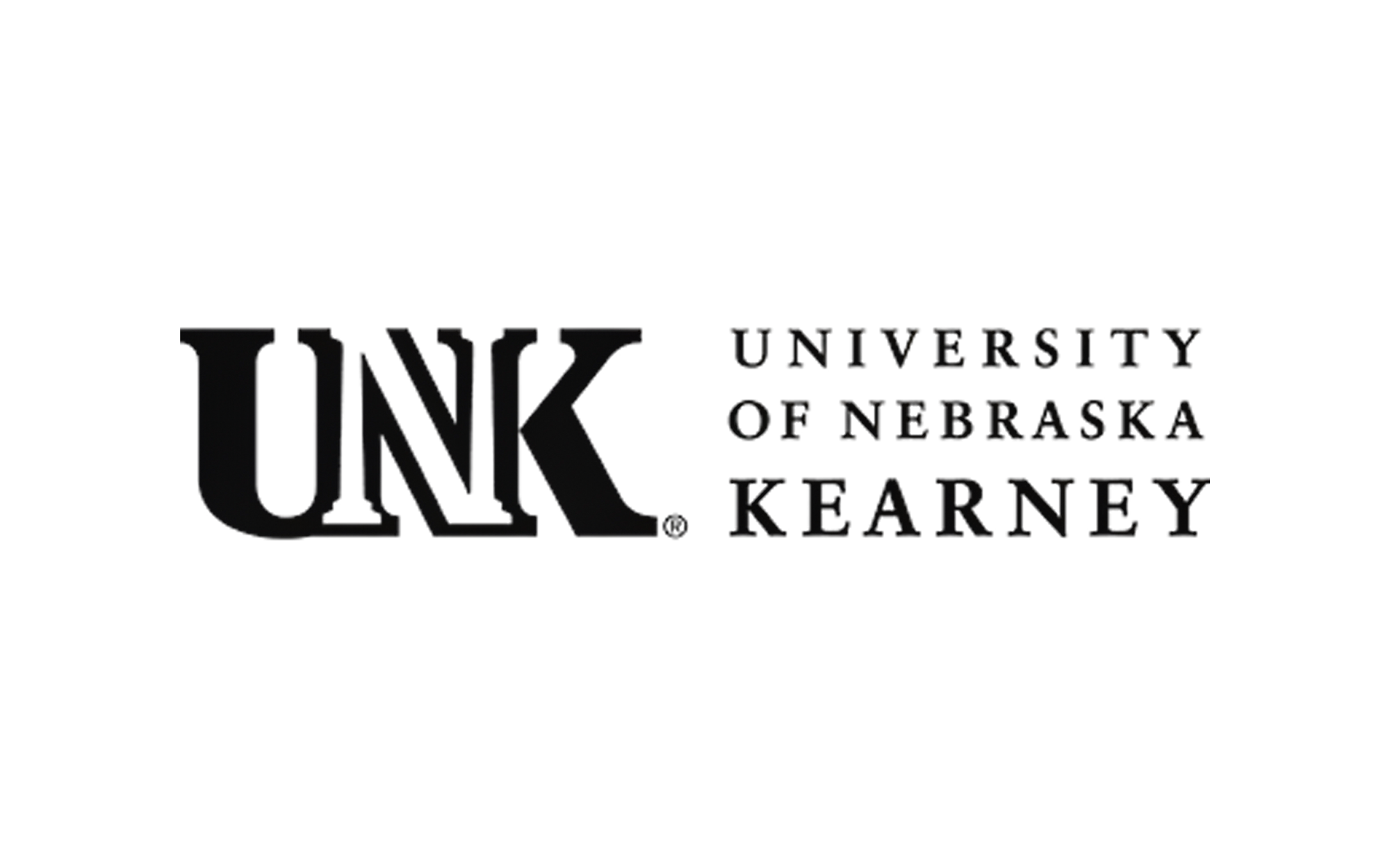 Logo with text: UNK, University of Nebraska Kearney.