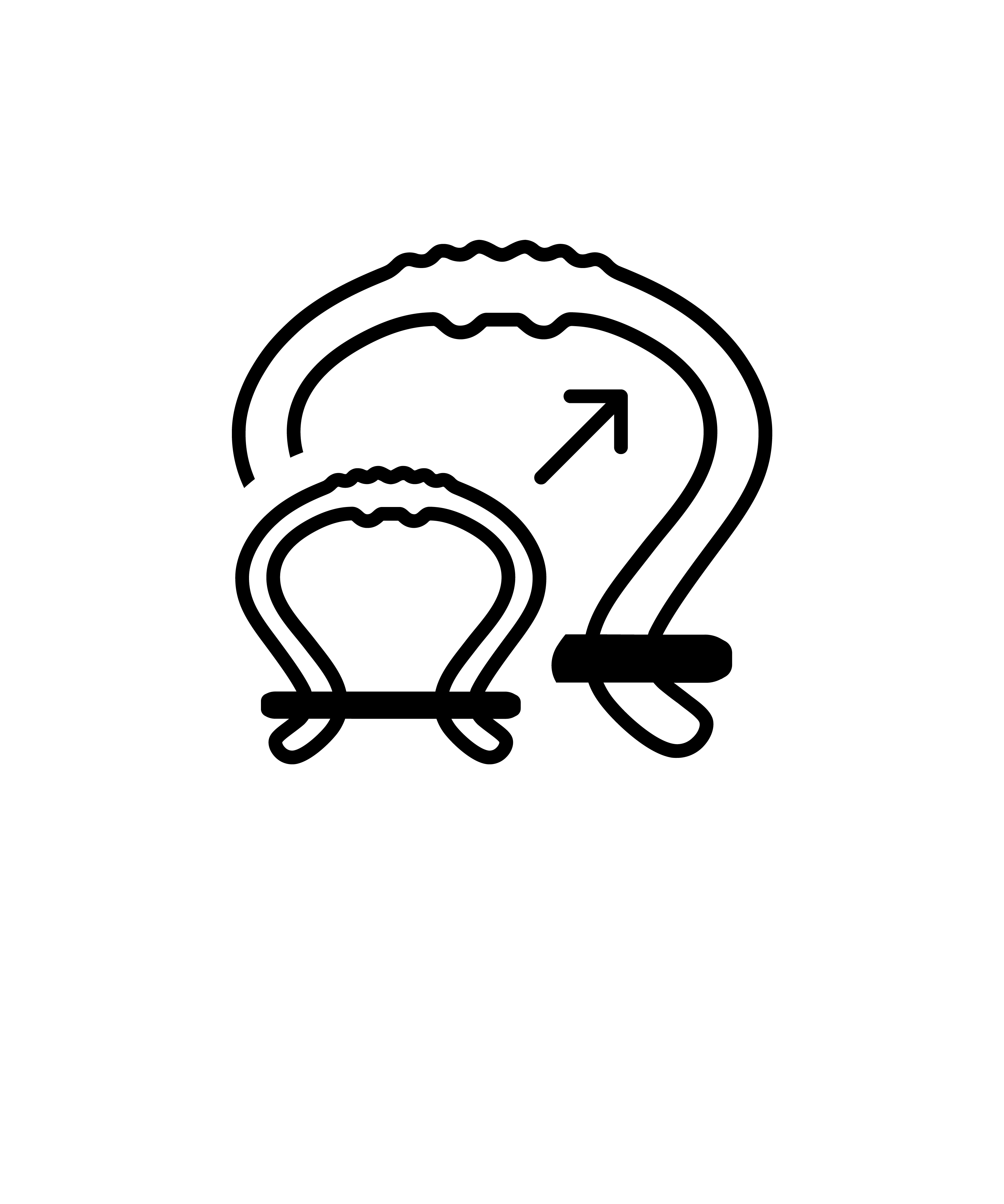 A black line icon of a flexible handle or lock shown in its compact and expanded states.