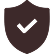 A dark brown shield icon with a black checkmark in the middle.