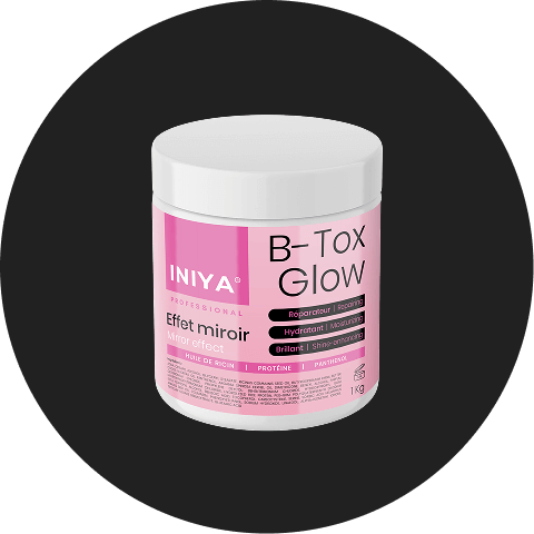 Pink and white jar with 'B-Tox Glow' label on black background.