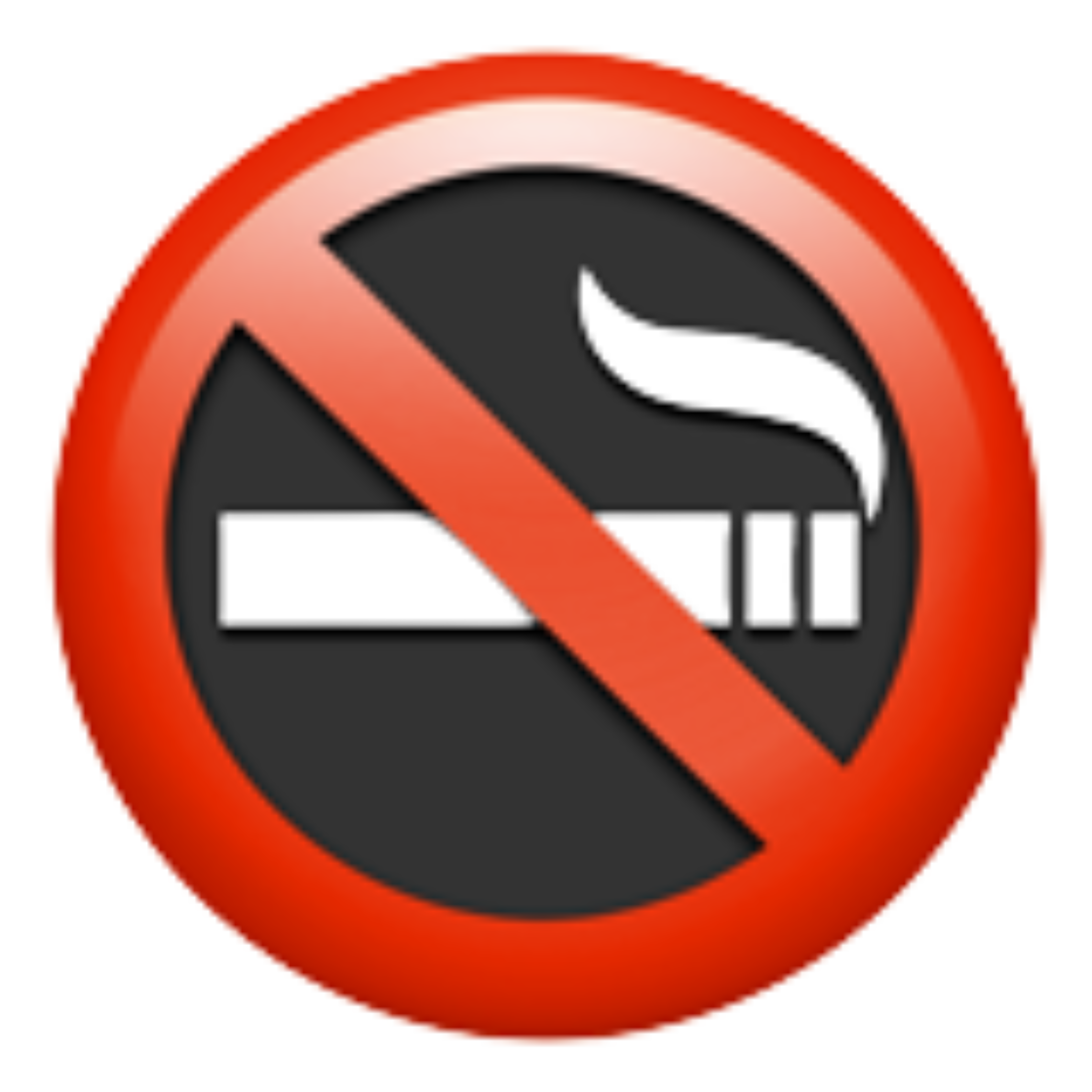 No smoking sign with a red circle and slash over a cigarette.