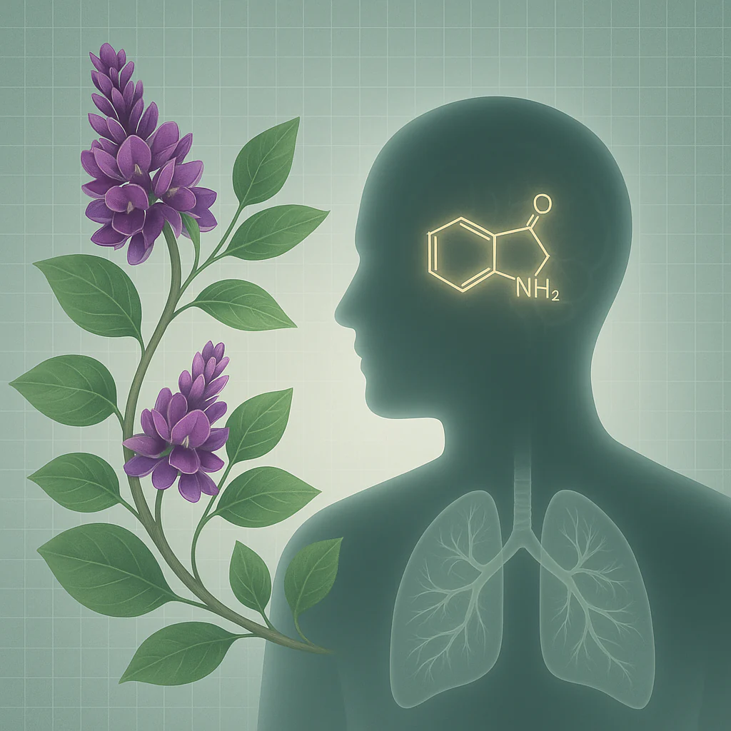 Silhouette with brain chemistry and flowering plant, overlaying visible lungs.