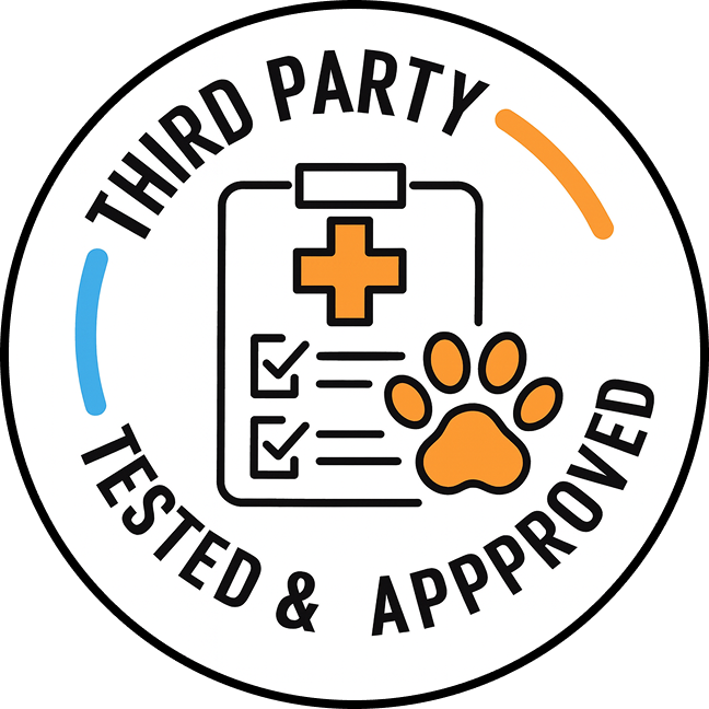 Third-party tested certification showing dog supplements tested for purity, potency, and safety.