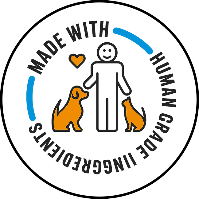 Human-grade ingredient certification representing high quality dog supplement ingredients used in every batch.