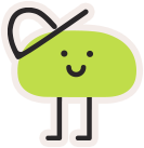 A smiling green bean-shaped cartoon character with legs and a backward cap.