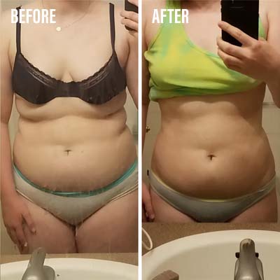 Side-by-side comparison of a person's torso before and after a change.