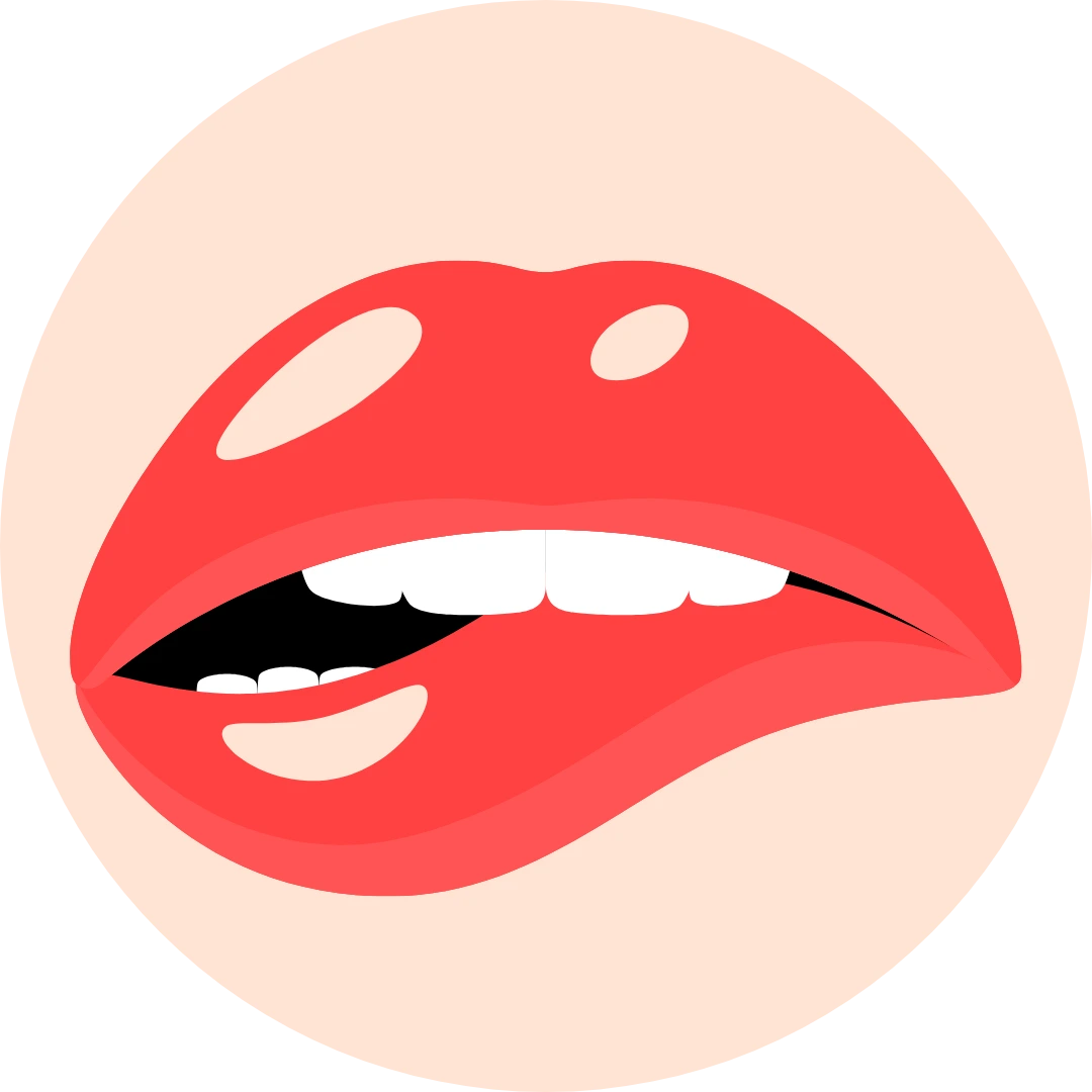 Illustration of red lips with teeth showing.