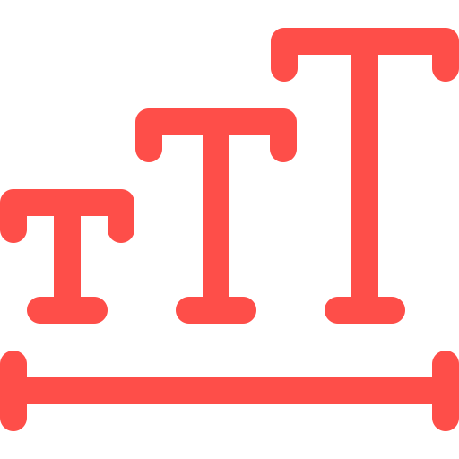 Red icon with varying font sizes on a horizontal line.