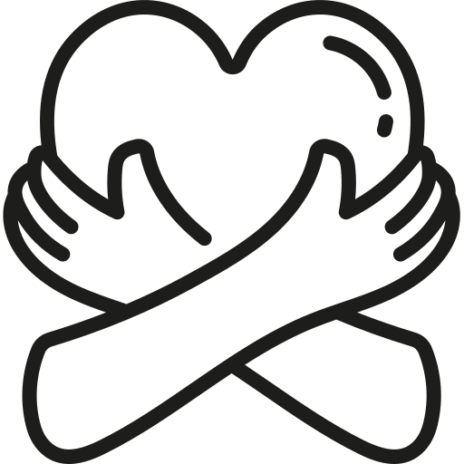 A heart symbol with two arms crossed, hugging it.