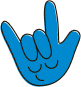 Blue hand making a love gesture.