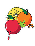 Illustration of fruit: apple, orange, and pineapple slice.