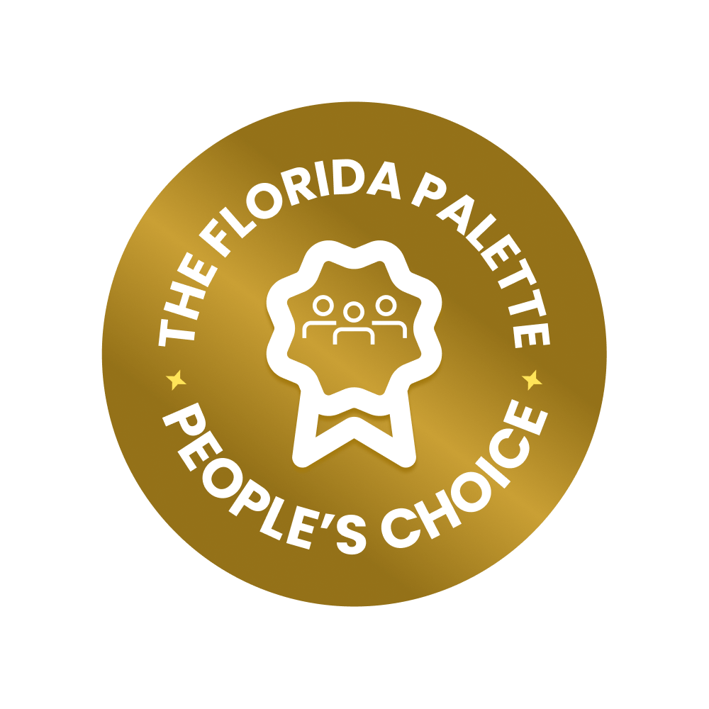Gold medal with 'The Florida Palette People's Choice' text and award icon.