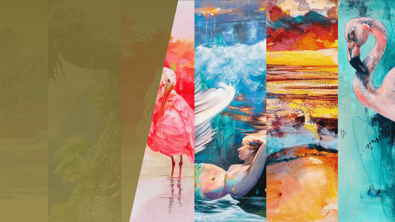Collage of vibrant, artistic images including birds and abstract scenes.