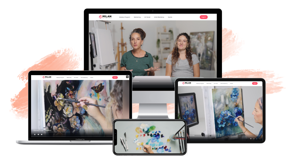 Multiple devices displaying art tutorials and paintings.