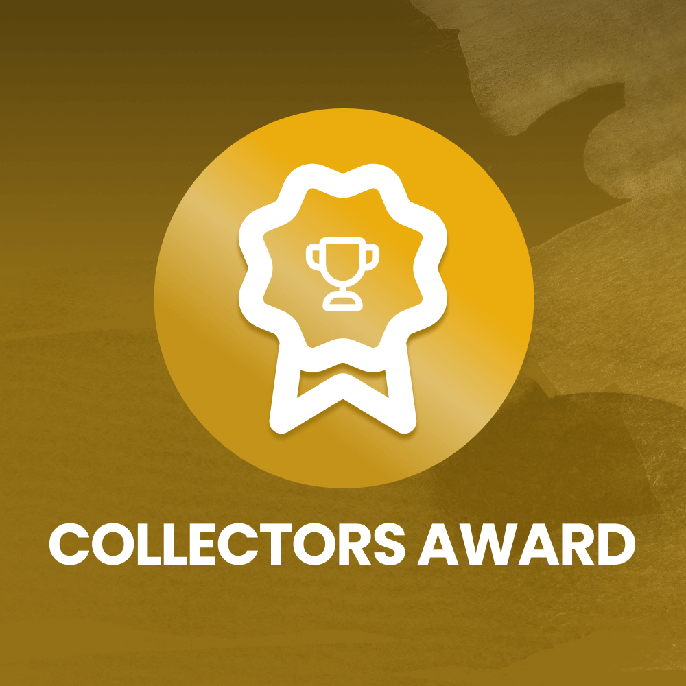 Gold badge with a trophy icon labeled 'Collectors Award'.