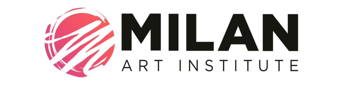 Logo with colorful abstract globe and text 'Milan Art'.