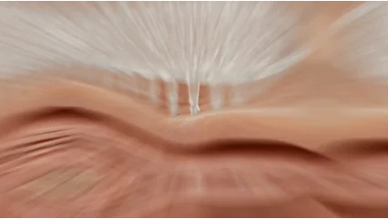 A blurred, animated close-up showing white hair-like structures being pulled from a skin-like surface.